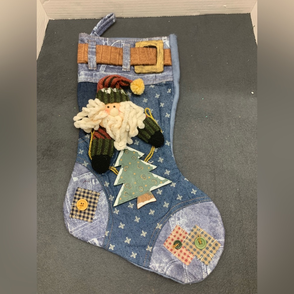 Christmas Stocking with Santa and Wooden Details